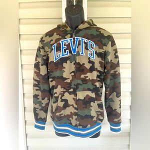 Levi's Jacket Big Boys XL Camo Fleece Full-Zip Hoodie Striped Trim